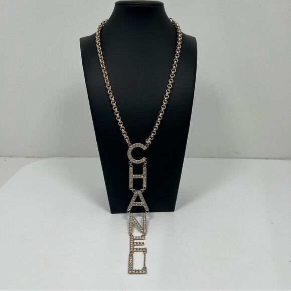 Crystal CHANEL Logo Runway Drop Necklace - Picture 6 of 8